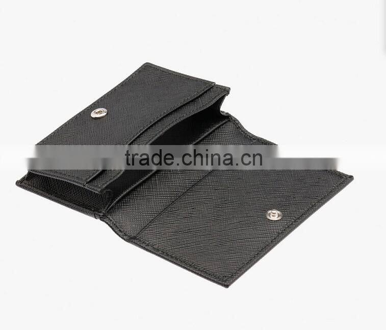 High Quality White and Black Color Genuine Saffiano Leather Credit Card Holder Purse Business Name Card Pouch