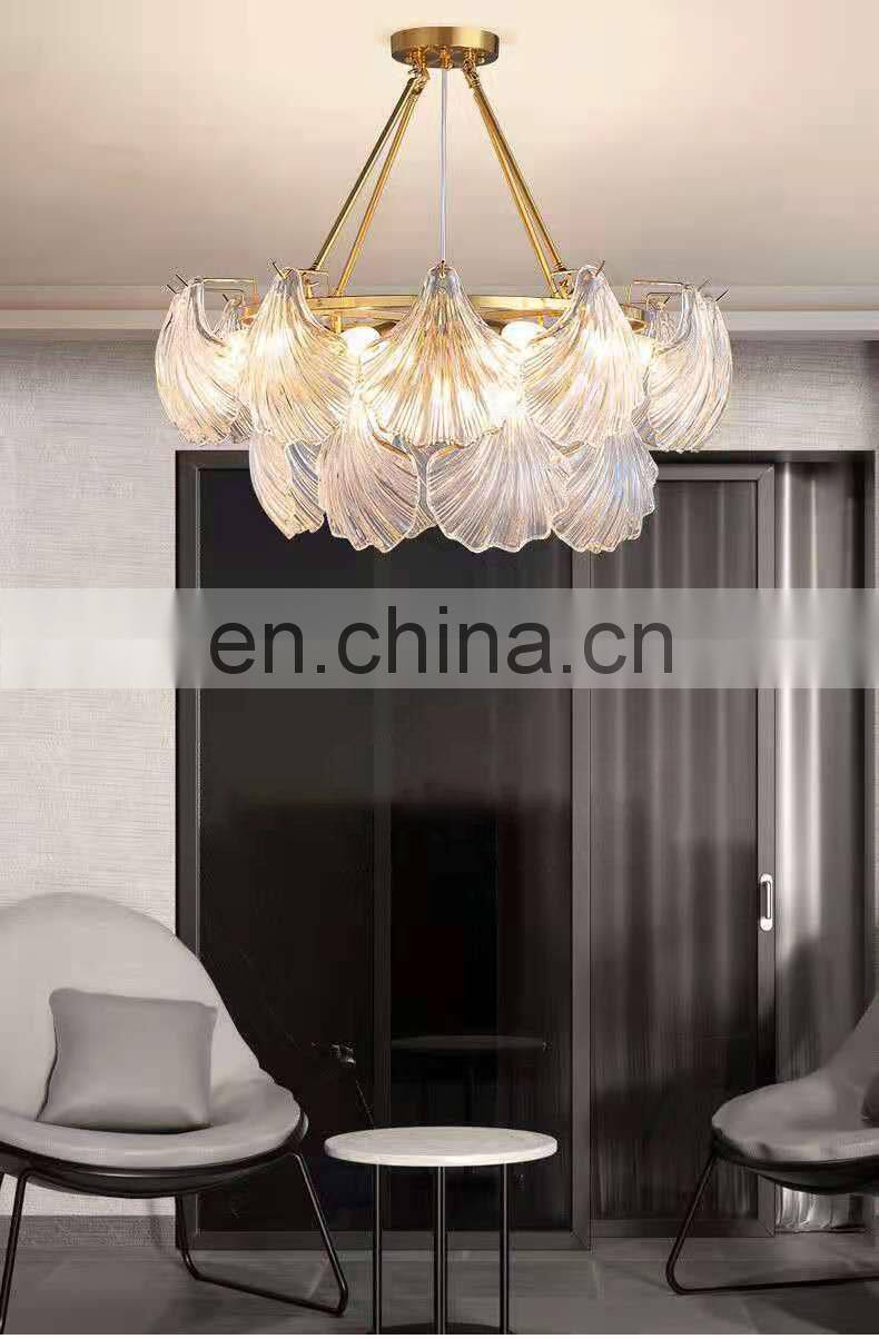 new arrival customized decorations equipment stainless steel leaf quality shell square rectangle luxury glass chandeliers