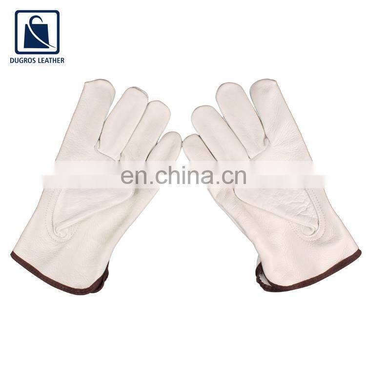 White Color Straight Thumb Color Binding Fashionable Leather Gloves Supplier