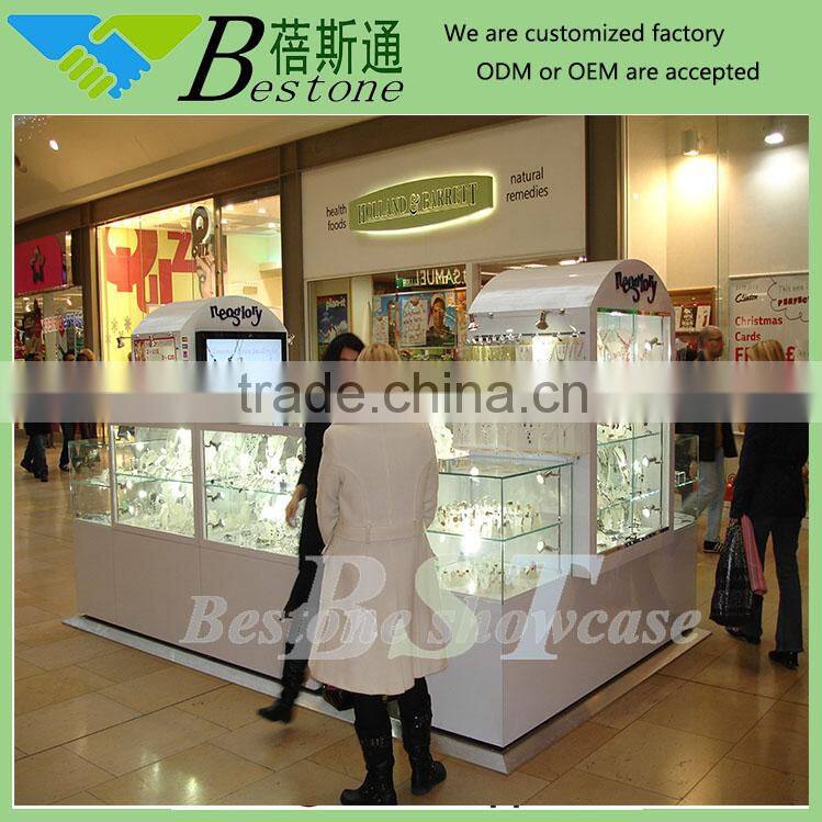 NEW Arrival custom made glass jewelry vitrine for mall kiosk