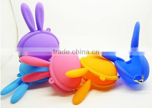 2015 Rabbit ears shaped silicone money pouch/ latest designs silicon rubber change purse