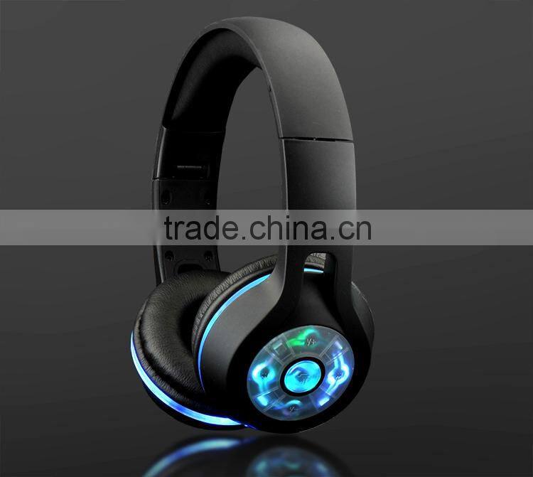 LED Over Head Earphone Wireless Bluetooth Headsets with microphone micro Flashing LED lights