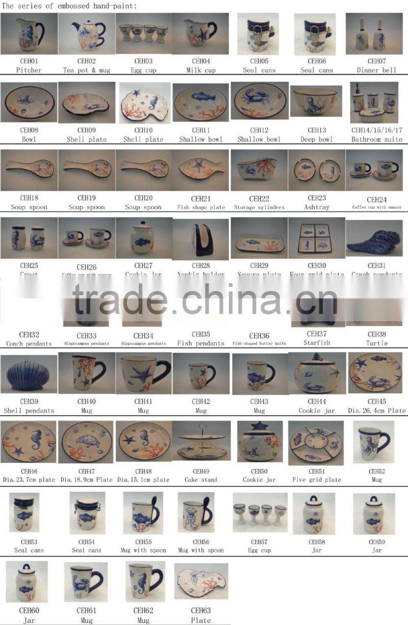 Marine series of embossed 3D ceramic home decor shell-shaped pendants