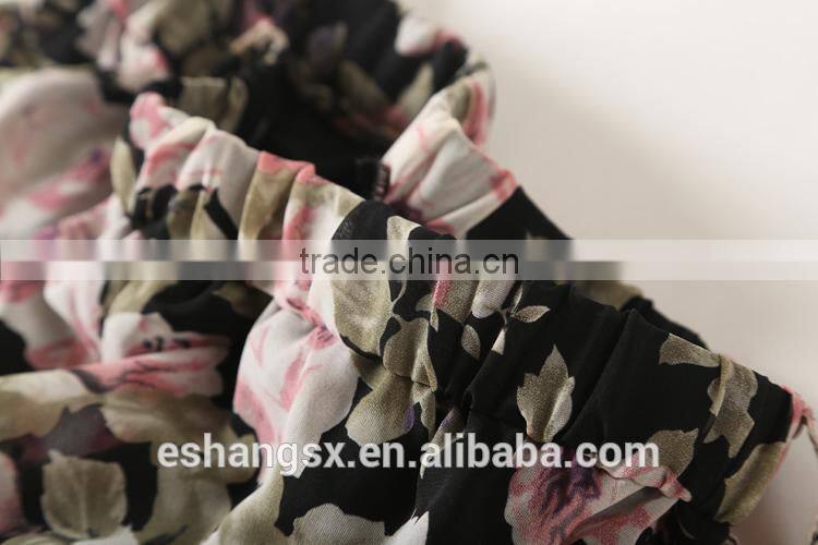 Ladies chiffon floral printed long flared skirts