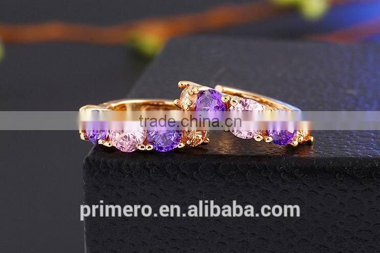 Hot Sell Gold Plated Purple Crystal Jewelry Round Zirconia Design Earrings Chinese