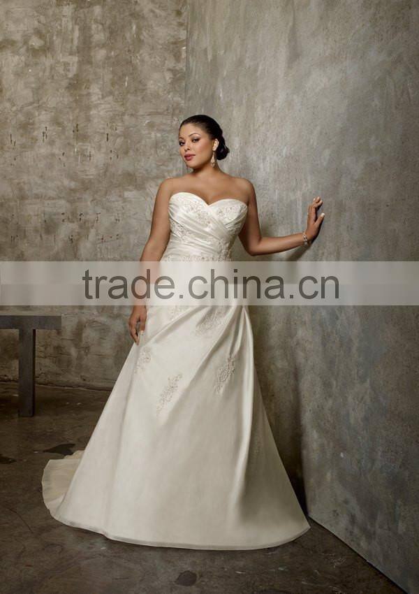 New Custom Made Ivory/White Satin Taffeta Pleat Embroidery Beading A-Line Plus Size Wedding Dress