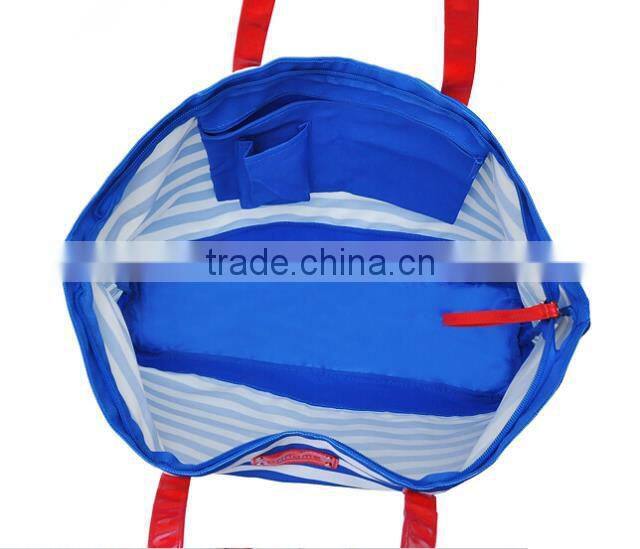 Promotional custom leisure stripe tote bag with PVC handle