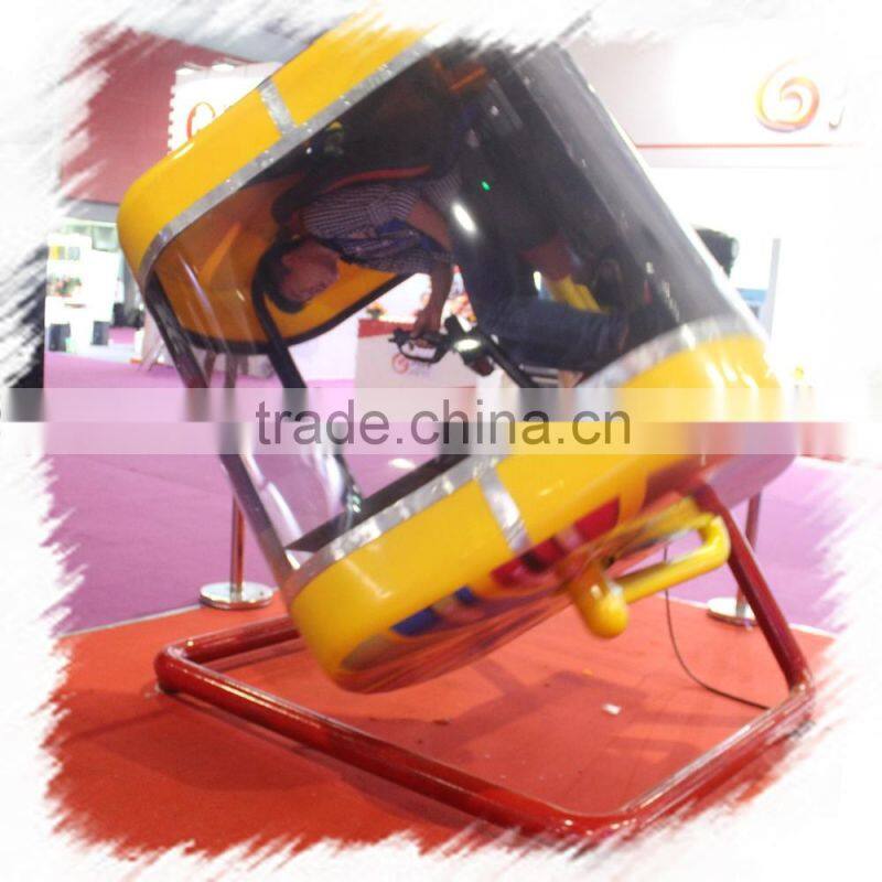 yellow capsule flying in the space flight simulator cockpit