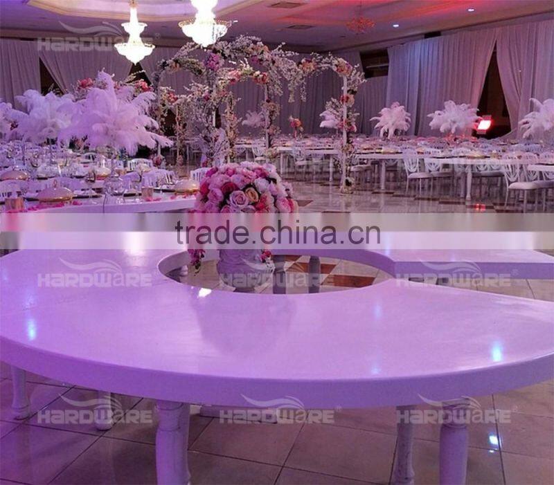 White MDF top metal leg half-moon wedding table banquet table