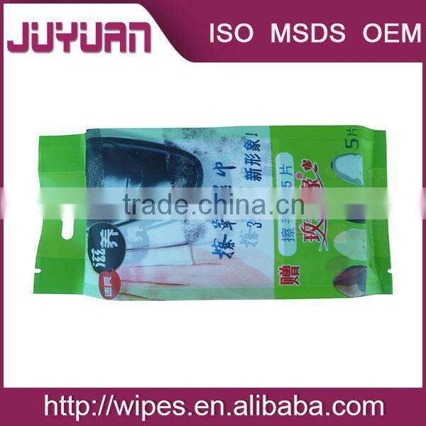 from chinese supplier 20pcs/bag soft shoe polish wet wipes household shoe tissues