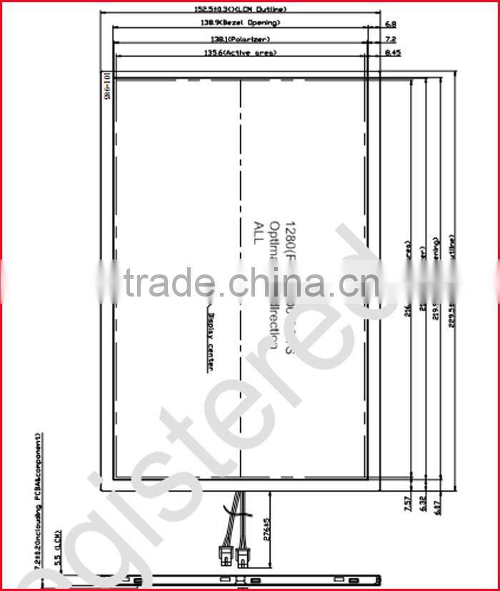 10.1inch lvds interface 1280*800 high brightness IPS display touch screen with IIC capacitive panel