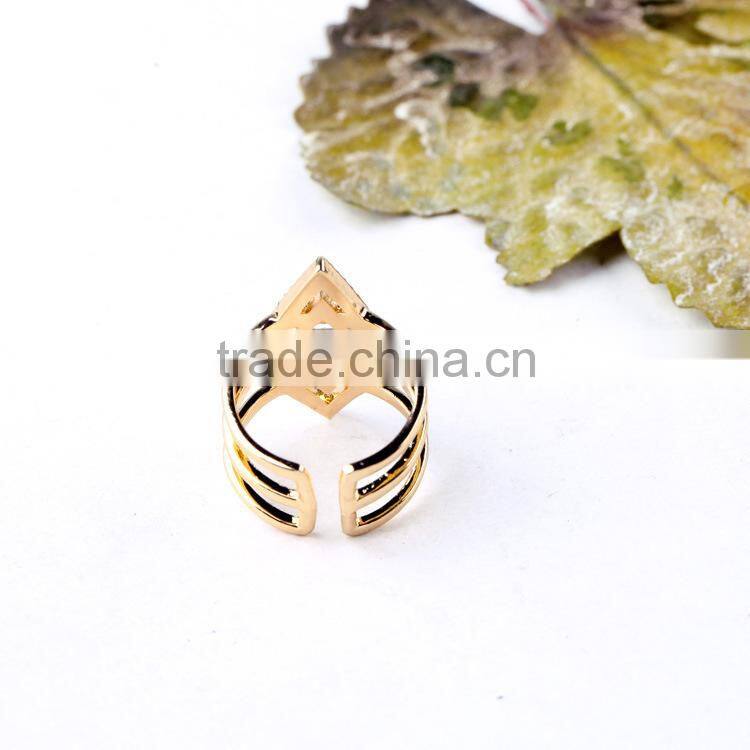 cheap wholesale fashion crystal hollow rhombus gold alloy ring multi layered gold ring