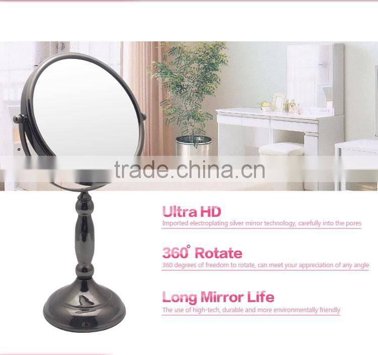 Desktop magnifying antique nickel mirror