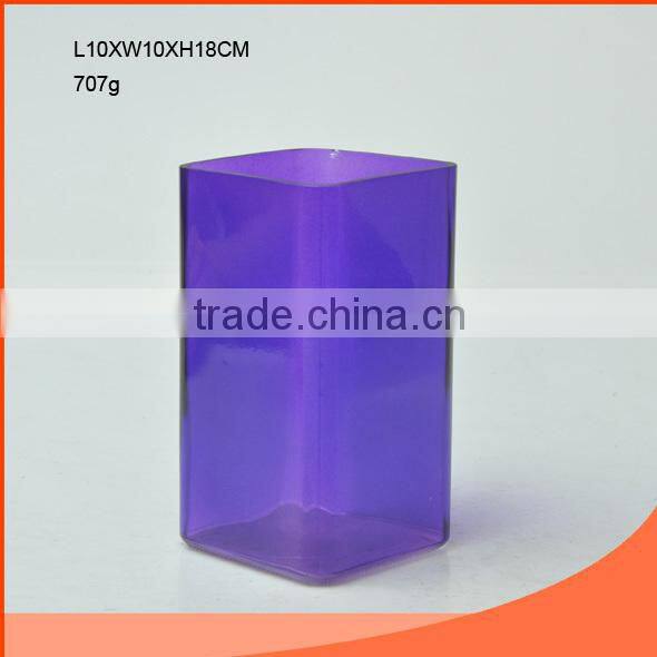 quadrangular -shaped and707G Elegant purple color glass vase wholesale