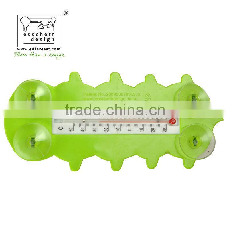 designed painted caterpillar shape plastic window thermometer