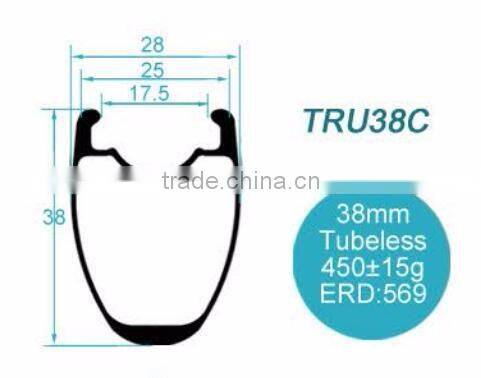 CarbonBikeKits 25mm wide u Shape 38mm road carbon rim tubeless TRU38C