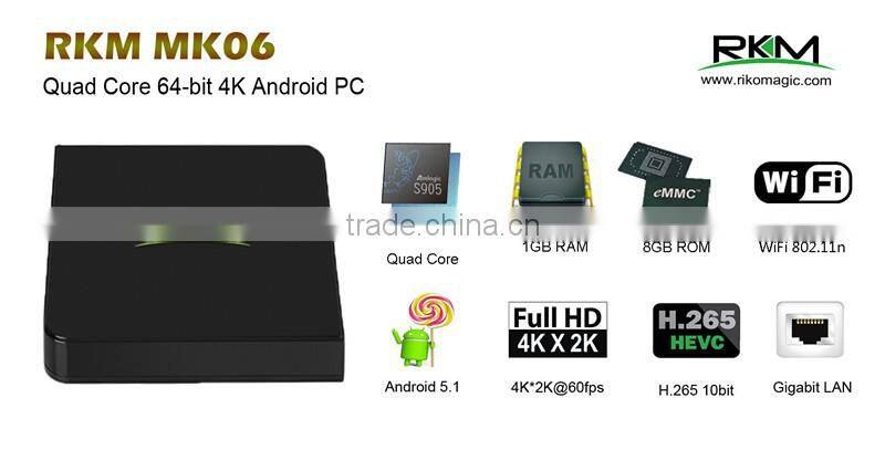 Quad Core Amlogic S905 Android 5.1 mini smart TV BOX 1G RAM 8G ROM with Gigabit LAN Bluetooth, Kodi