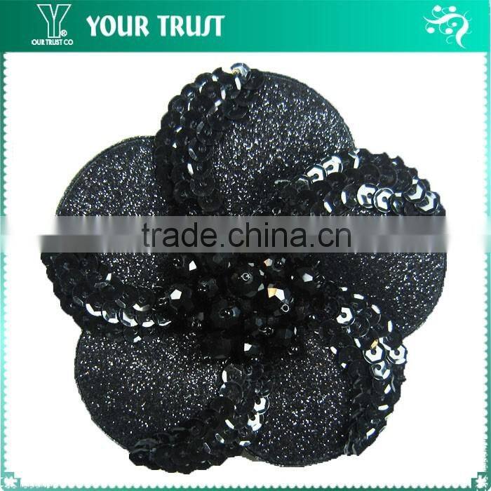 Clear Rhinestone Black Flat Sequin Black Bead Flower Applique Patches
