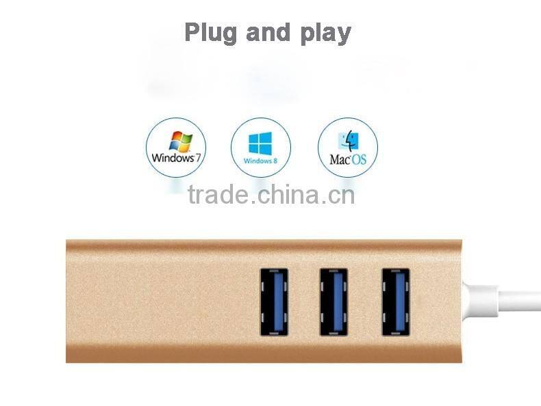 USB3.1 Type-C USB-C to RJ45 Ethernet LAN Adapter With 3 PortUSB Hub for notebook