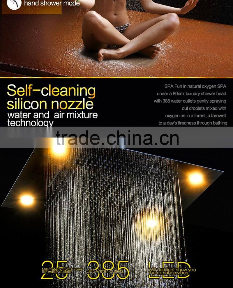 luxury shower system embeded ceiling multifunctional shower mixer bath set with rainfall,waterfall,mist spray,curtain