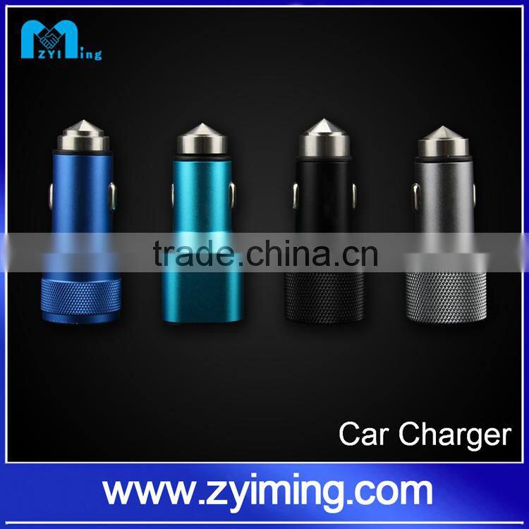 Zyiming newest design stainless steel car charger usb 5V 3.1A dual usb car charger for mobile phone and pad