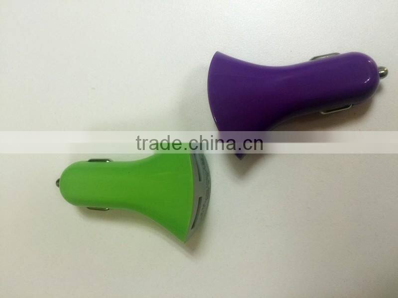 2.1A colorful Double USB trumpet car charger for cell phones manufacturers,supplliers