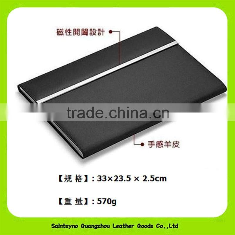 16038 A4 PU leather stainless steel frame magnetic closure folder for documents holder file padfolio