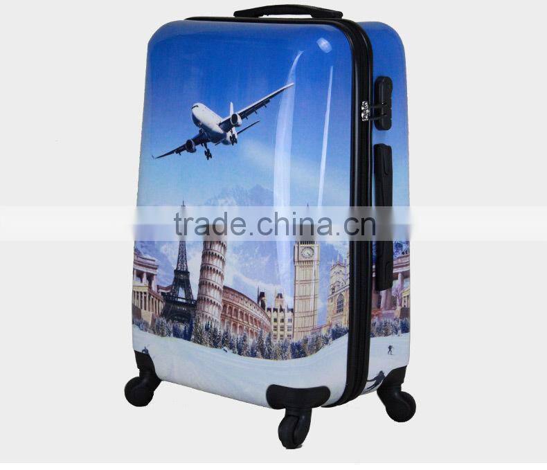 2016 Newest design travel luggage case cheap PC printing trolley luggage with lock and 4 universal wheels