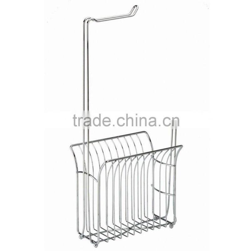 Chrome steel paper towel holder with magazine rack