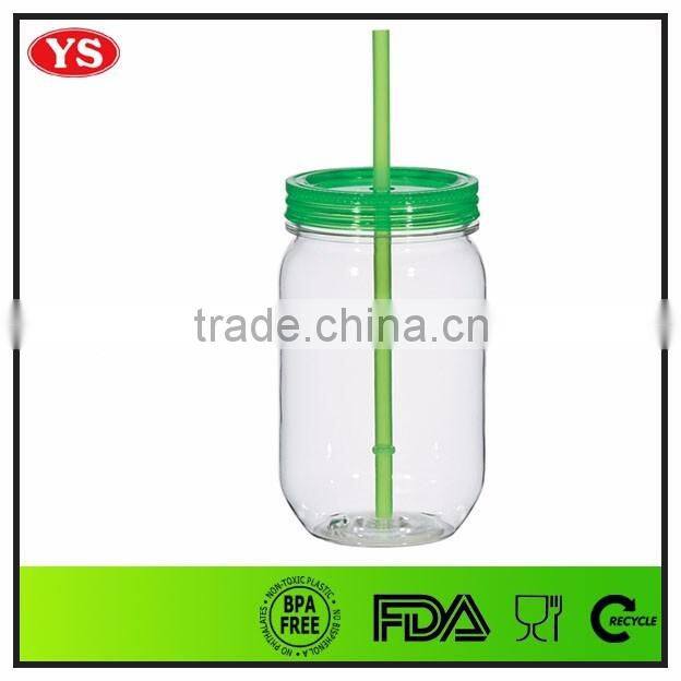 18oz custom bpa free wholesale acrylic mason jar with straw