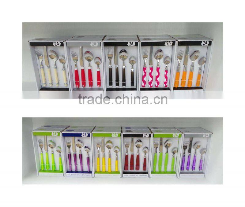 24PCS Plastic Handle Cutlery Set With PVC Box