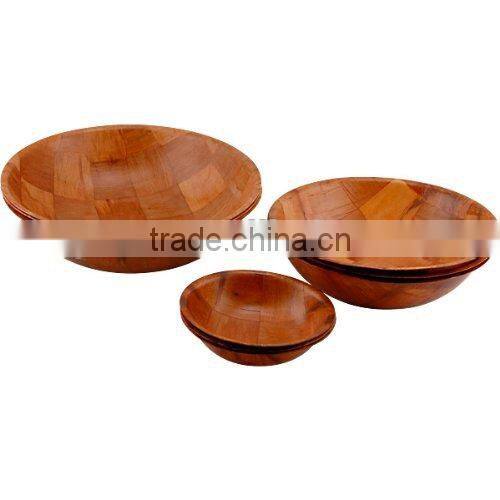 Round Woven Wood and bamboo Snack salad Bowls Set of 10