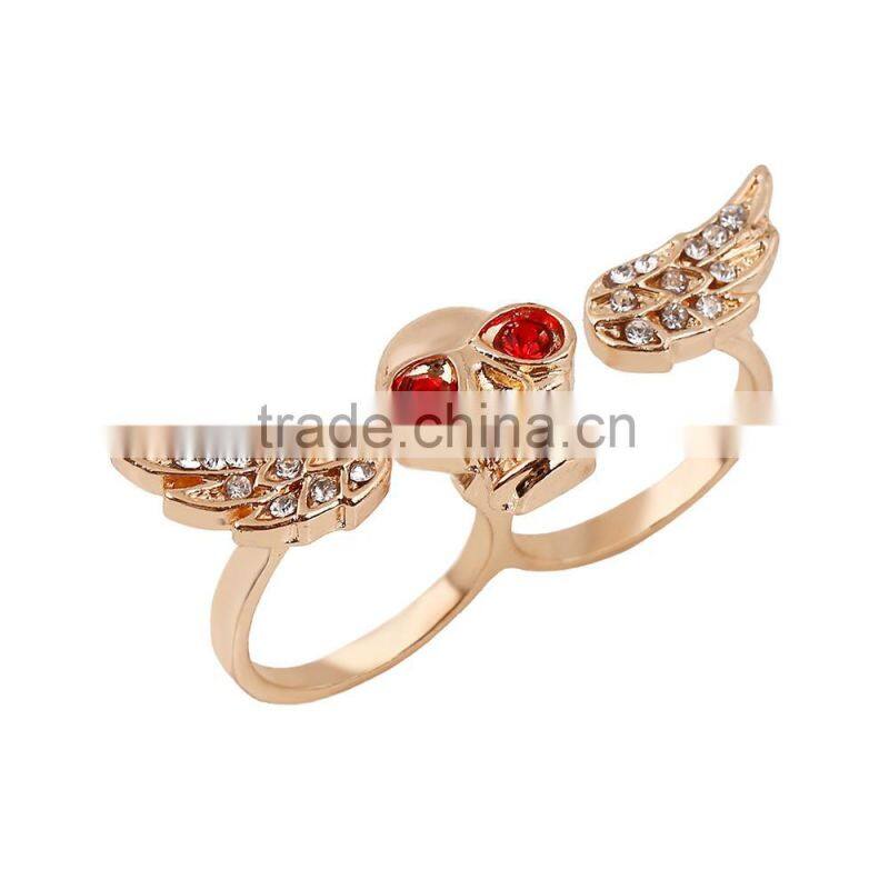 New jewellery gold human skeleton wing ring