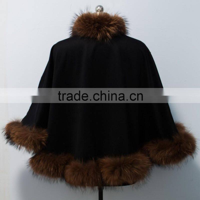 2015 new arrival cashmere cape with fur trim for child CC57