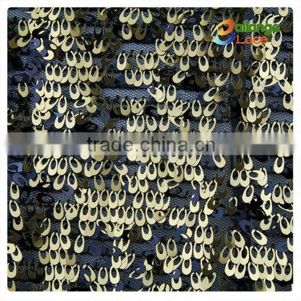 High fashion gold black colour 2016 guangzhou wholesales spangle fabric