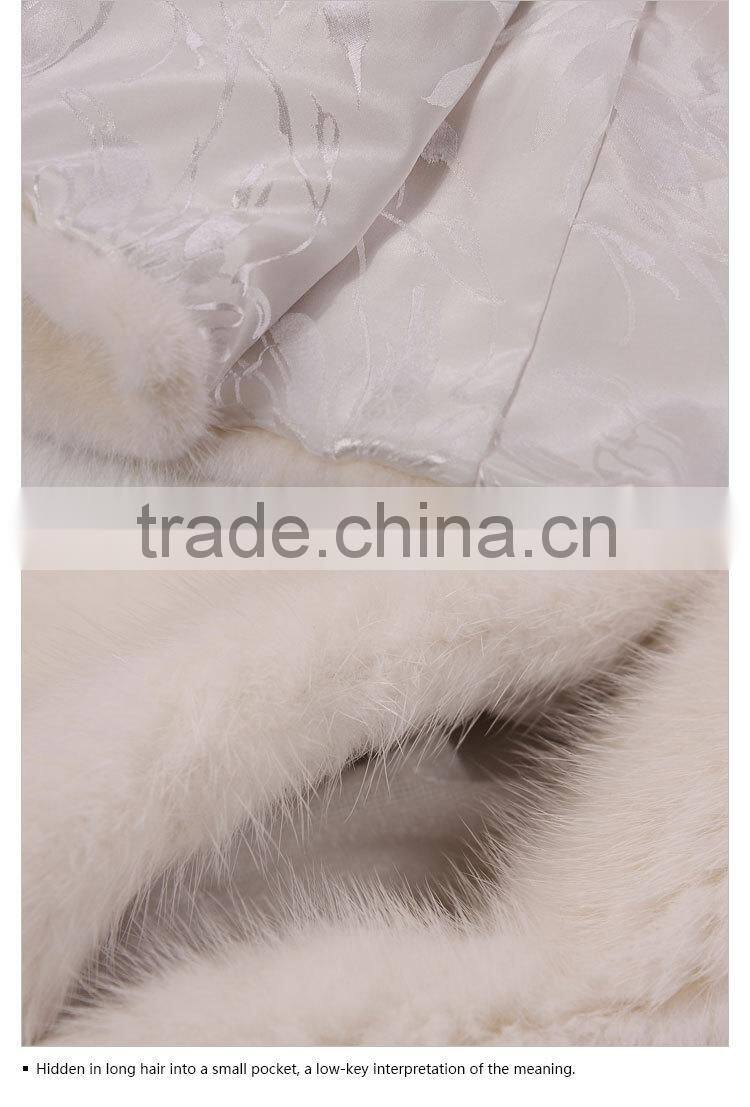 Factory promote white fox sleeve mink fur coat for women