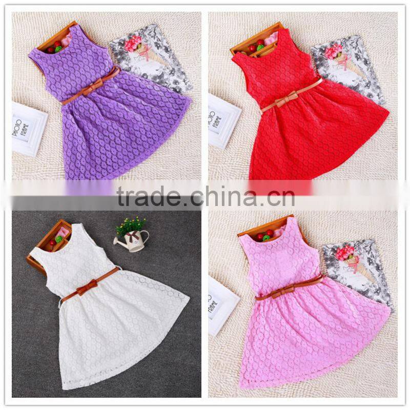 Wholesale beautiful birthday girl dress lace baby girl dress with waistband short baby casual lace dress boutique dress