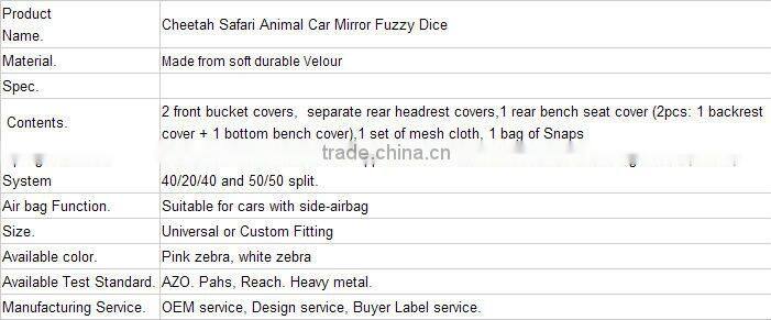 cheetah irregular safari animal car mirror fuzzy dice