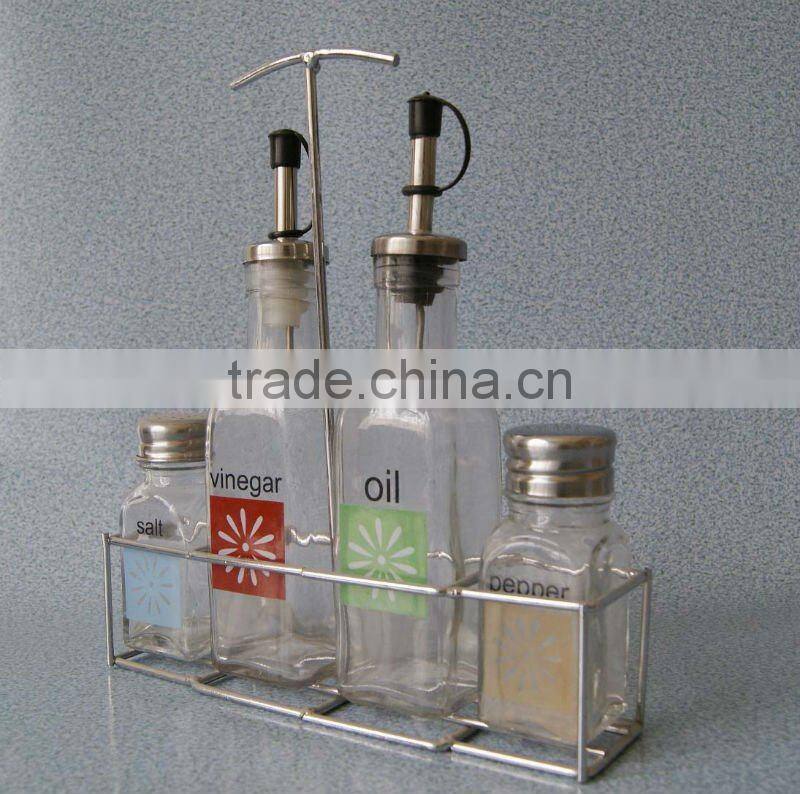 high quality with metal rack glass spice jar set