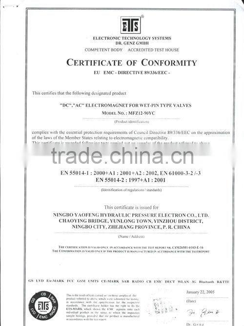 Hydraulic wet-pin type 24v control valve soleniod