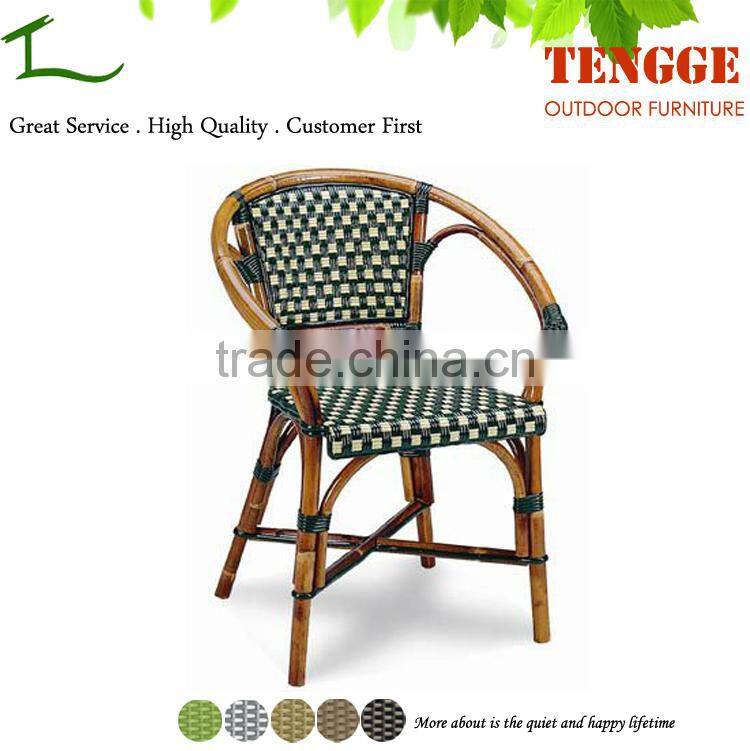 TG15-0162 Antique style bamboo look woven rattan french bistro armchairs