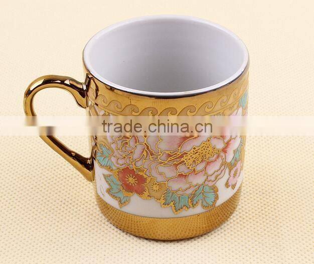 250ml golden printing ceramic mug with handle