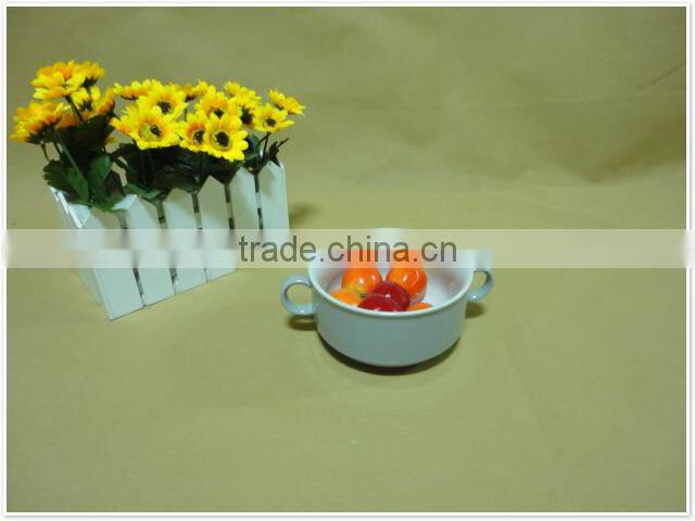 wholesale stocked round with two handle ceramic soup bowl