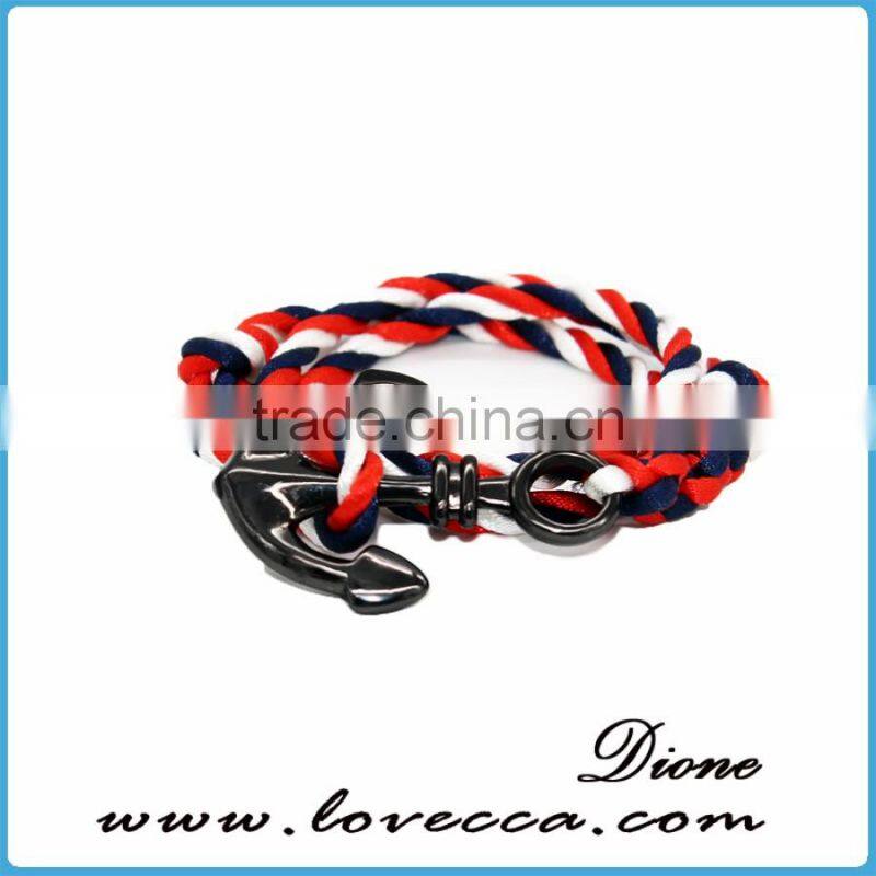 Gentleman Permanent Blue and Red color Rope Stainless Steel Bracelet Anchor
