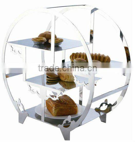 Round garret 3 layer Stainless steel buffet display shelf