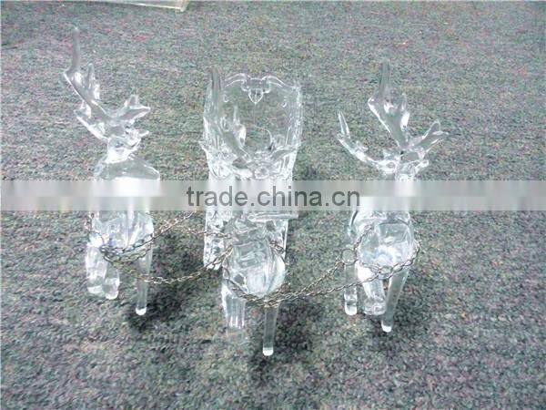 2016 hot sale three acrylic reindeer and sleigh Christmas decoration