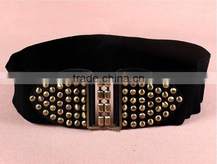 Wholesale decorative mushroom rivet alloy buckle women lady wide PU waist belt