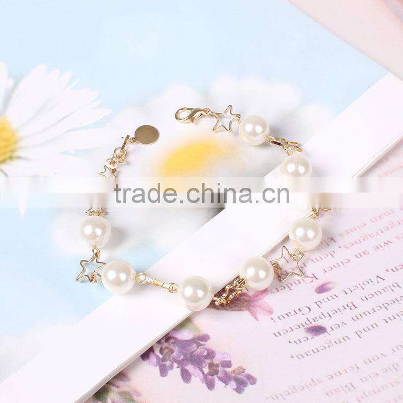 gold star pearl linked bracelet gold chain bracelet