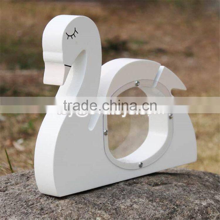 New design cute white swan shape wooden baby piggy banks W02A256