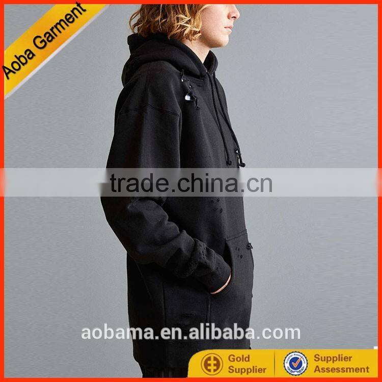 2017 Alibaba fashion style simple customized men hole black hoodie